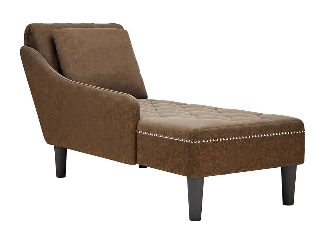 Poltrona longa com almofada e apoio de braço direito em couro sintético marrom