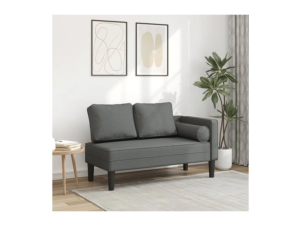 Chaise longue avec coussins gris foncé tissu