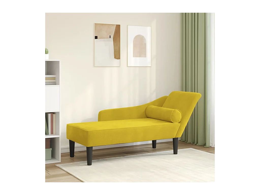 Chaise longue avec coussins jaune velours