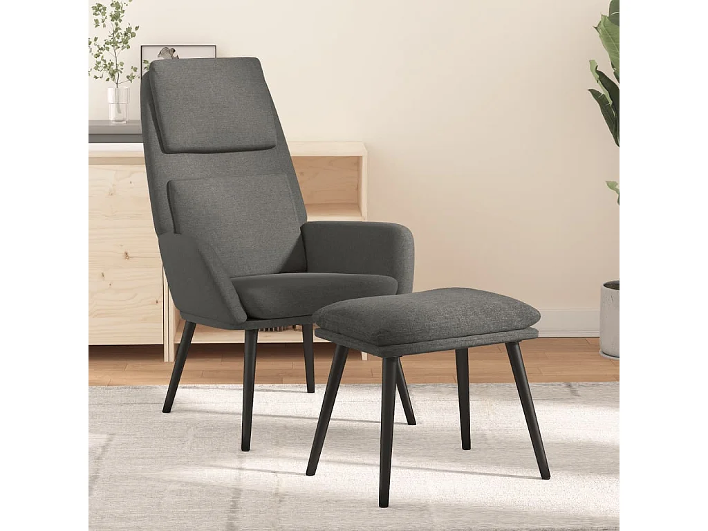 Cadeira de descanso com banco tecido cinzento-claro