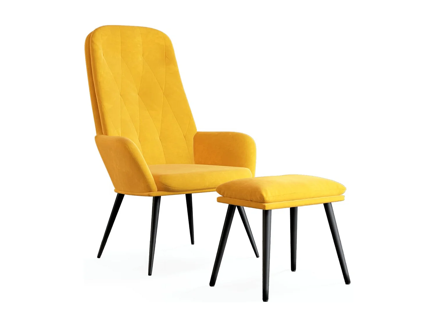 Cadeira de descanso com banco p/ pés veludo amarelo mostarda