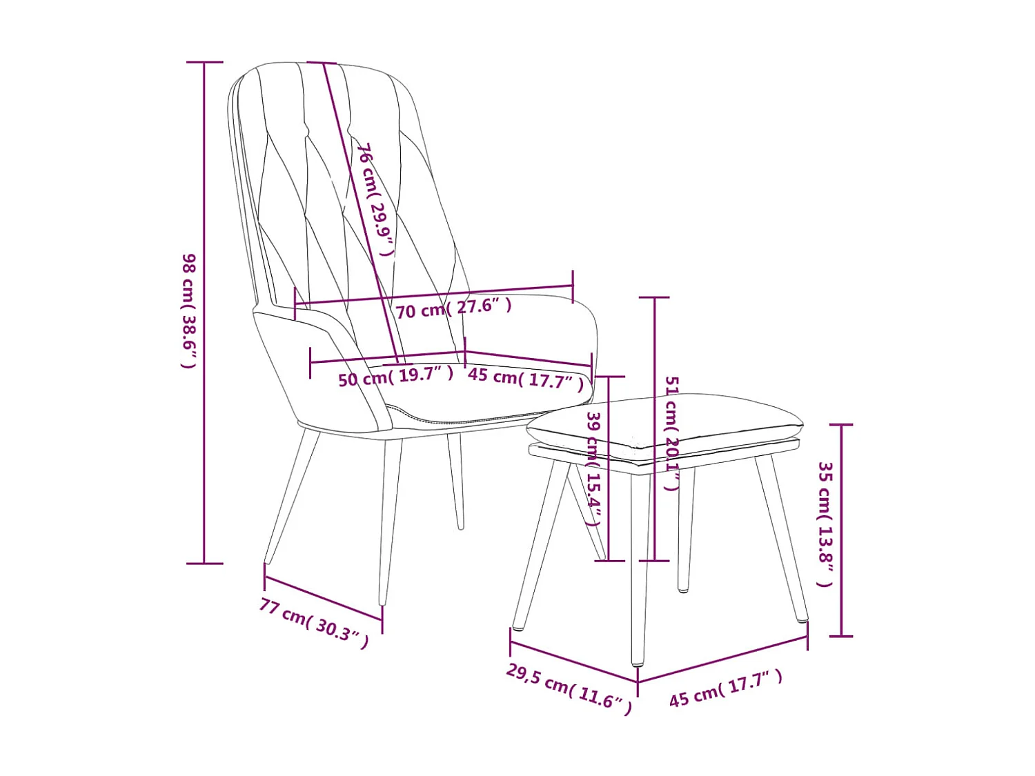 Cadeira de descanso com banco p/ pés veludo amarelo mostarda