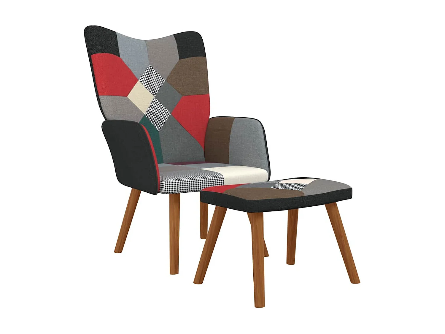 Relaxstoel met voetenbank patchwork stof