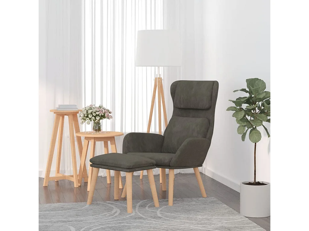 Sillón de relax con taburete terciopelo gris oscuro