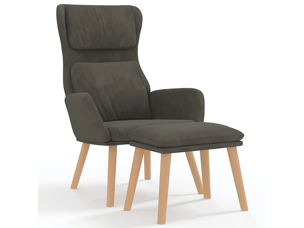 Sillón de relax con taburete terciopelo gris oscuro
