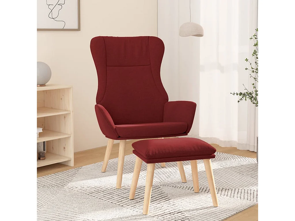Sillón de relax con taburete tela rojo tinto