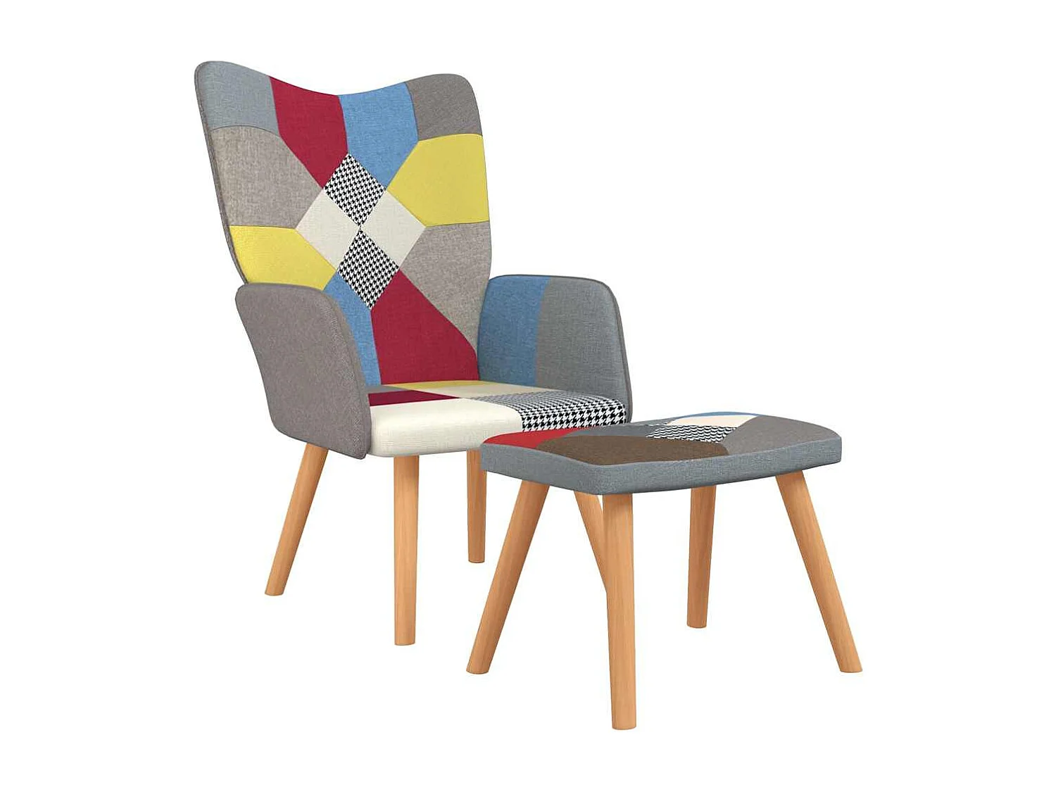 Relaxstoel met voetenbank patchwork stof