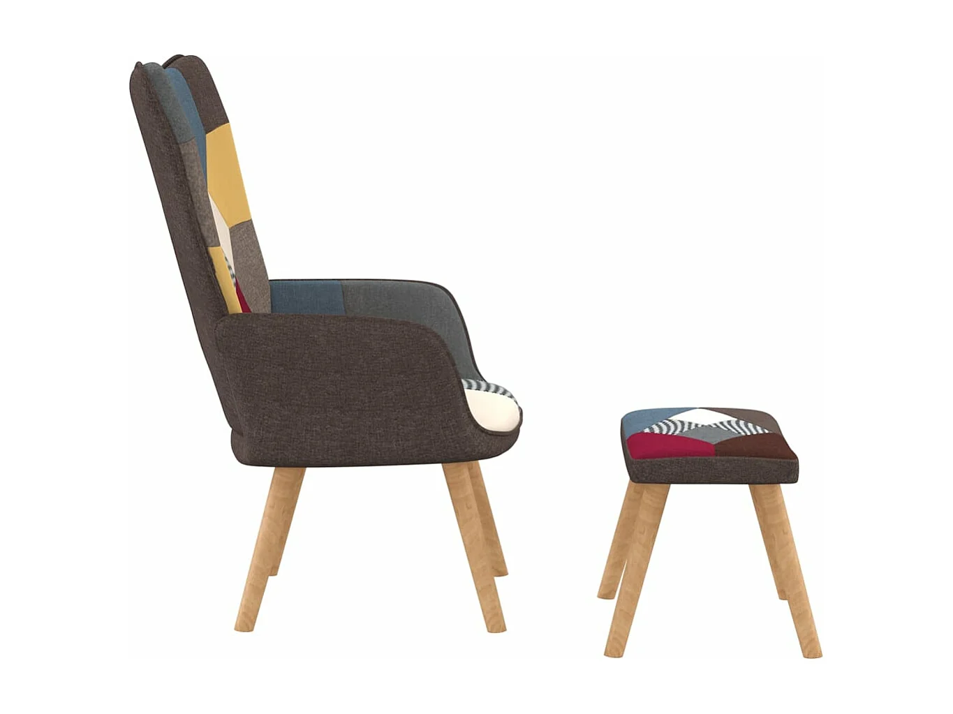 Relaxstoel met voetenbank patchwork stof
