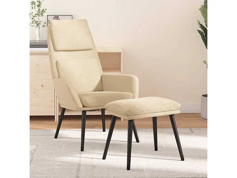Fauteuil de relaxation avec tabouret Crème Tissu