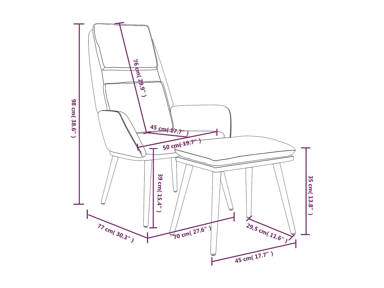 Fauteuil de relaxation avec tabouret Crème Tissu