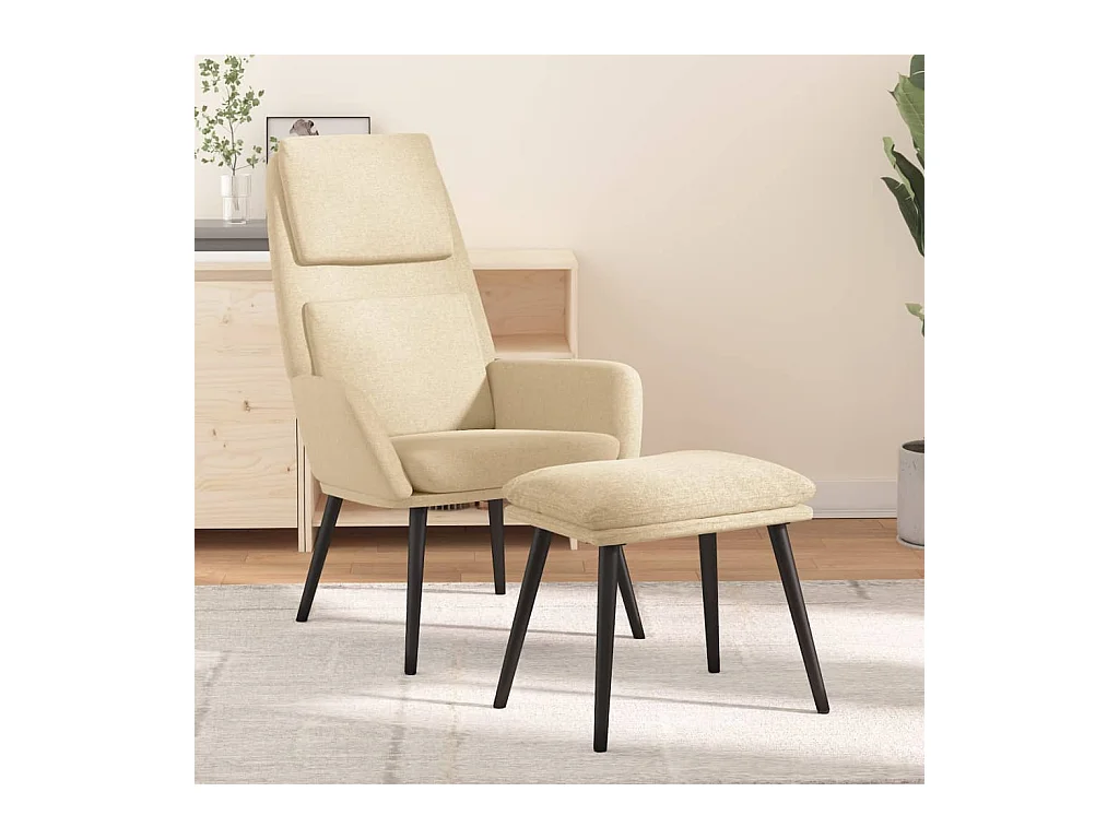 Fauteuil de relaxation avec tabouret Crème Tissu