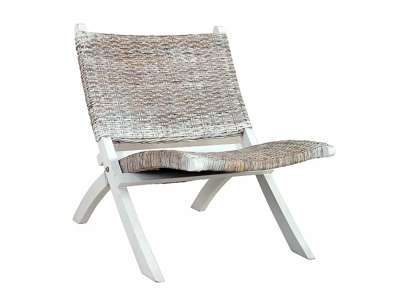 Relaxstoel natuurlijk kubu rattan en massief mahoniehout wit