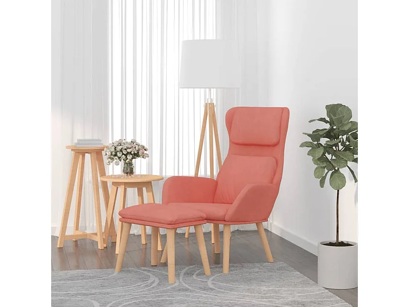 Fauteuil de relaxation avec tabouret Rose Velours