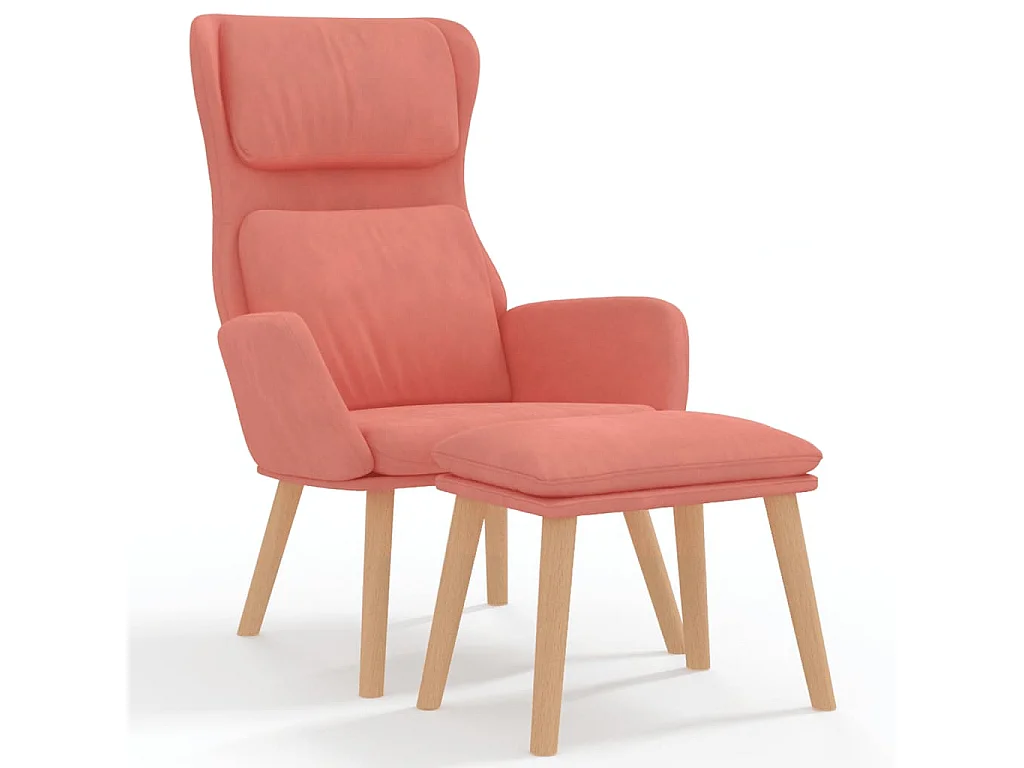 Relaxstoel met voetenbank fluweel roze