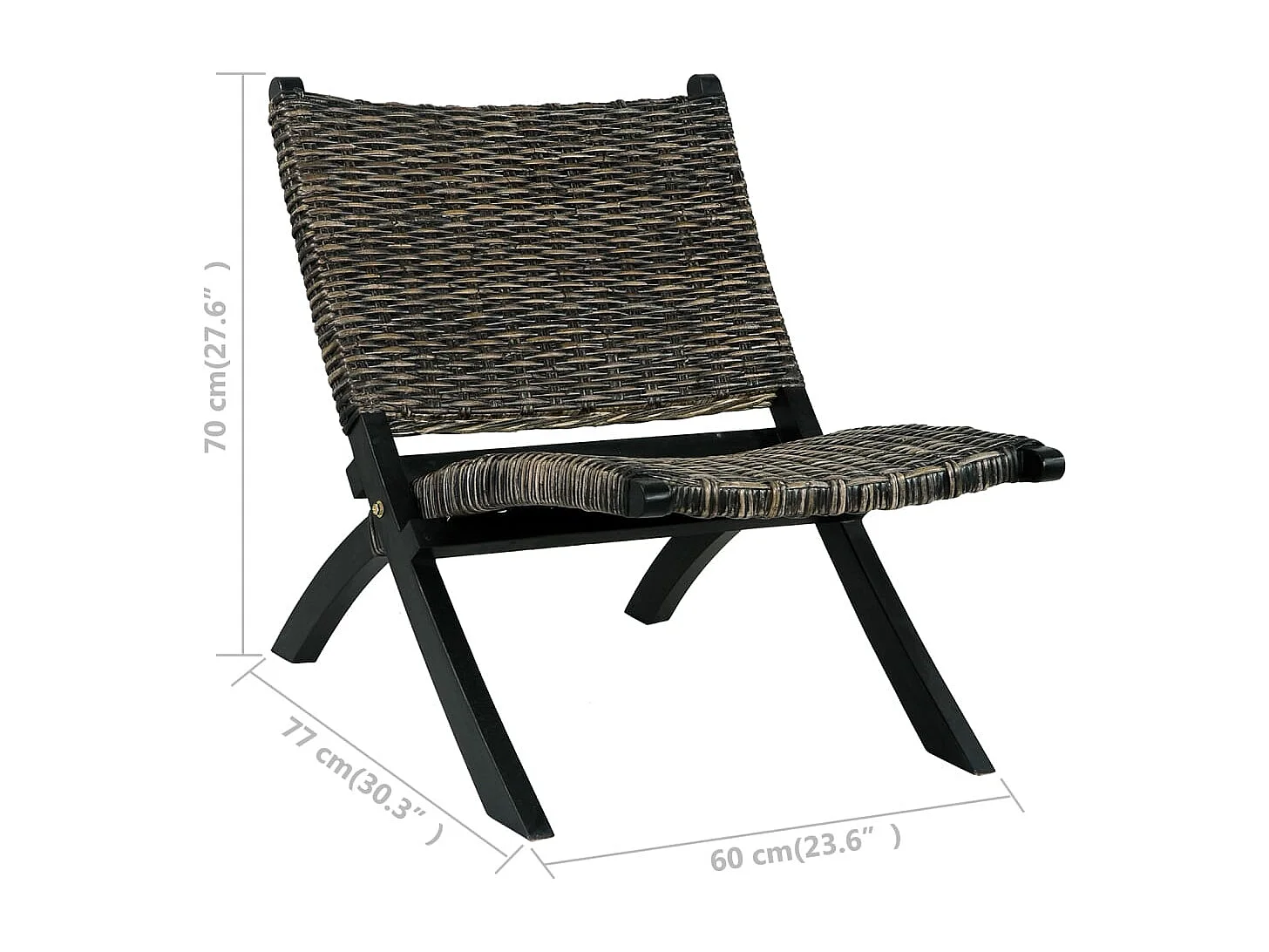 Fauteuil de relaxation Noir Rotin naturel kubu et bois d'acajou