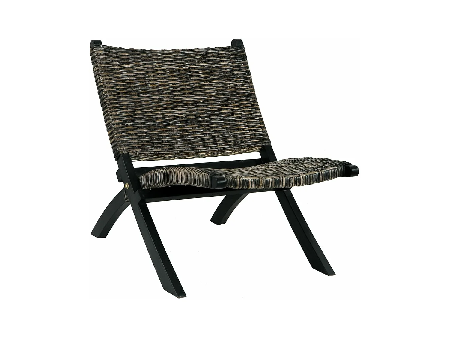 Fauteuil de relaxation Noir Rotin naturel kubu et bois d'acajou