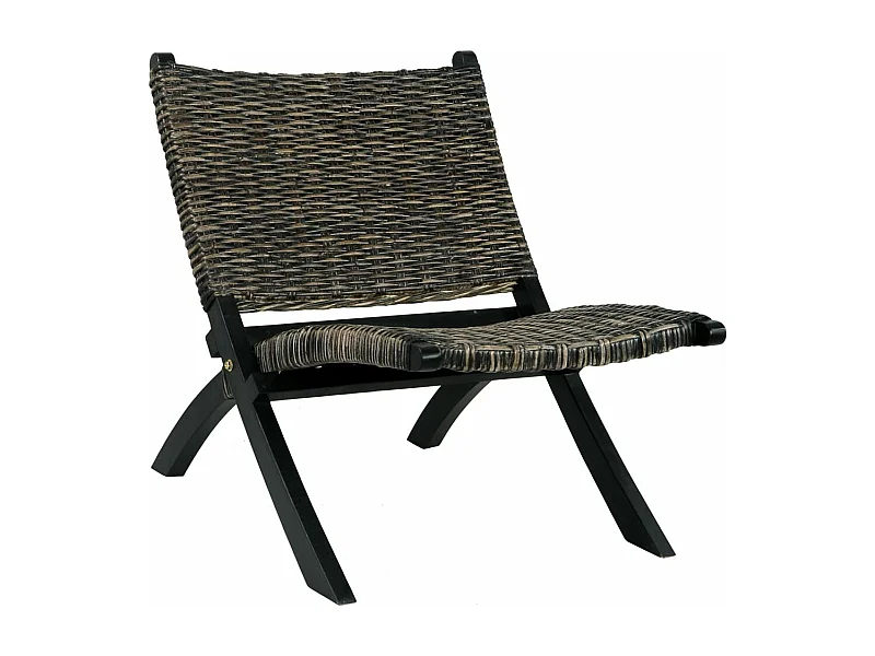 Fauteuil de relaxation Noir Rotin naturel kubu et bois d'acajou