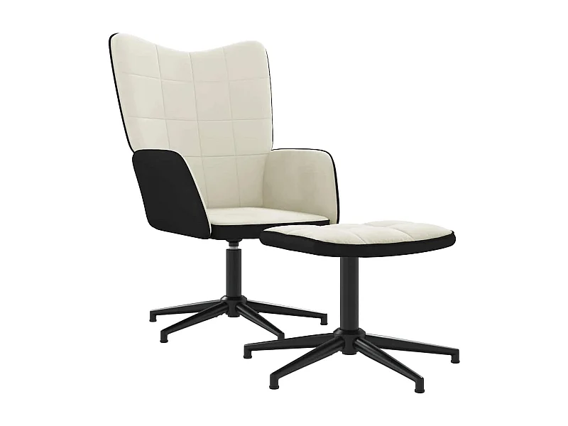 Fauteuil de relaxation et repose-pied Blanc crème Velours et PVC
