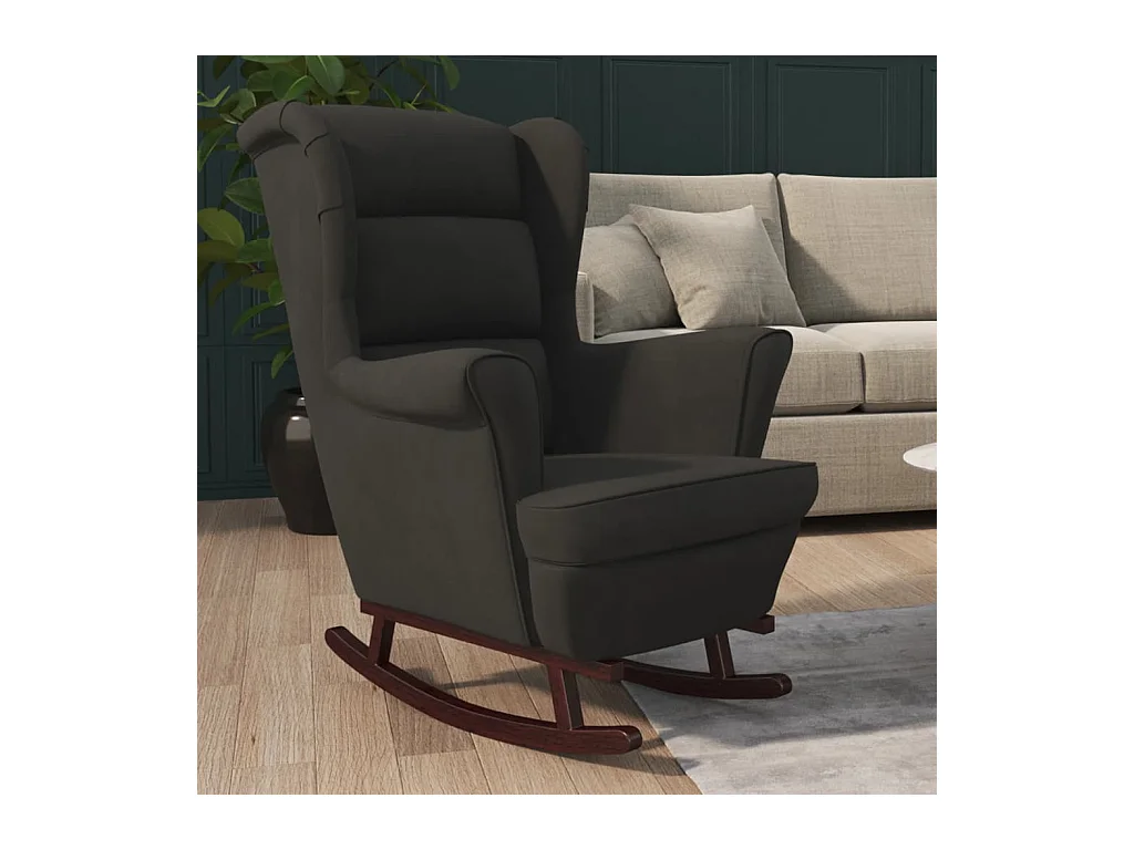 Fauteuil à bascule et pieds en bois massif d'hévéa Noir Velours
