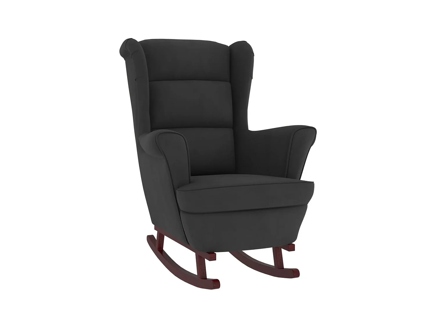 Fauteuil à bascule et pieds en bois massif d'hévéa Noir Velours