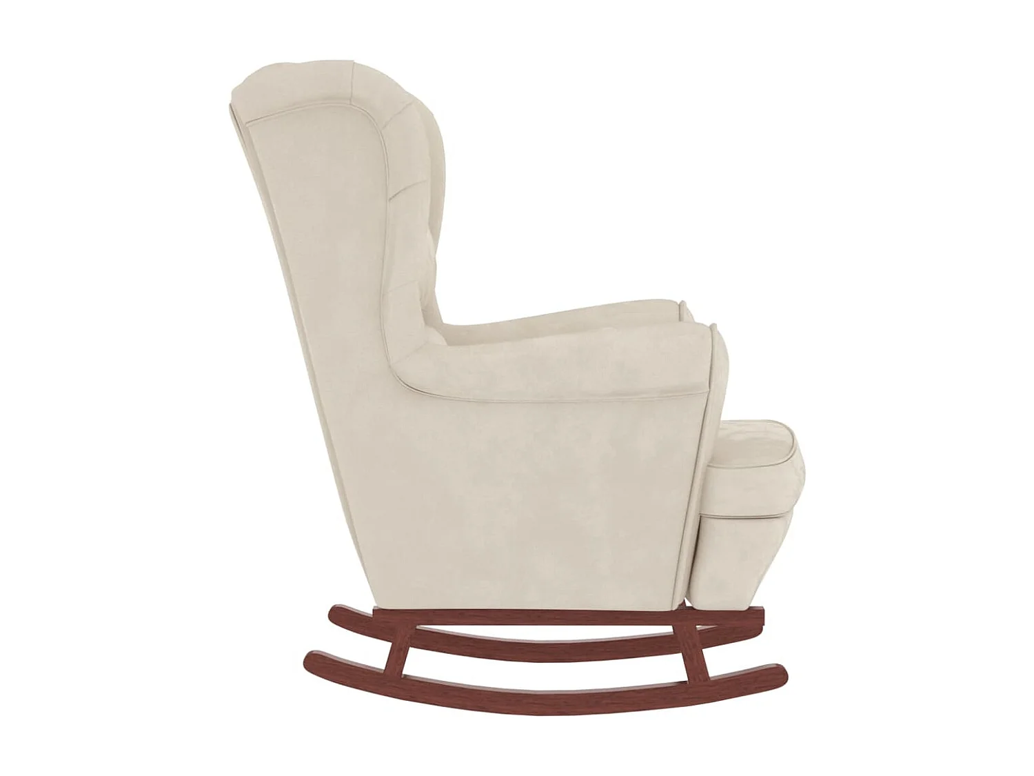 Mecedora con patas de madera y taburete Terciopelo Crema
