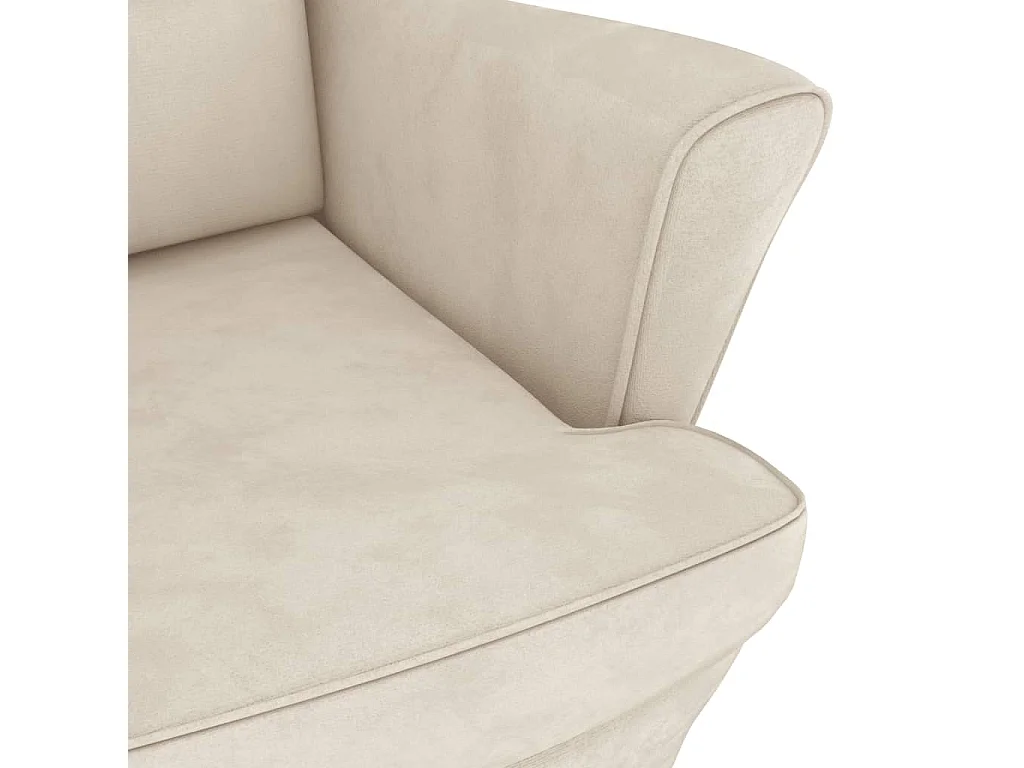 Mecedora con patas de madera y taburete Terciopelo Crema