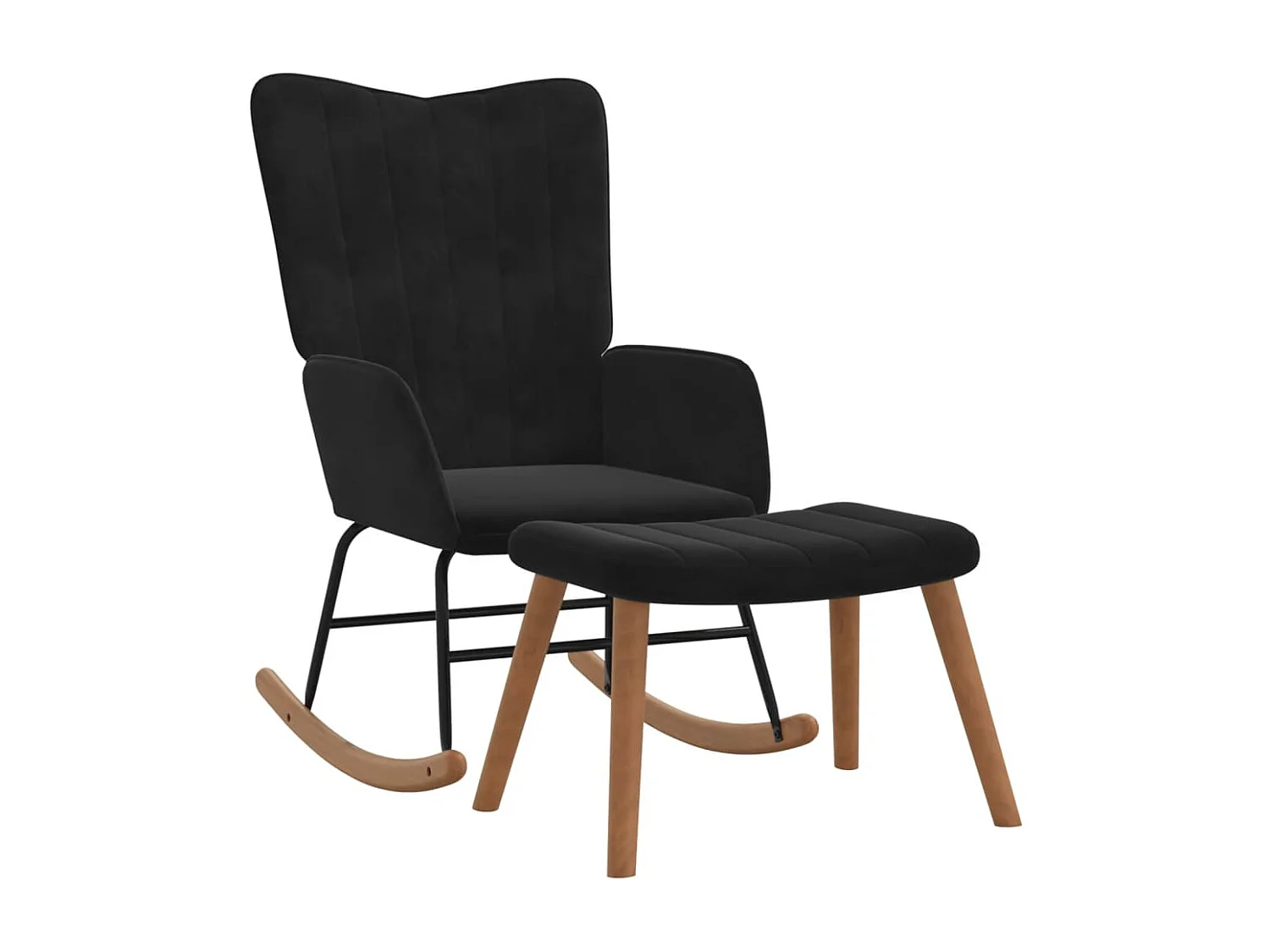 Chaise à bascule avec repose-pied Noir Velours