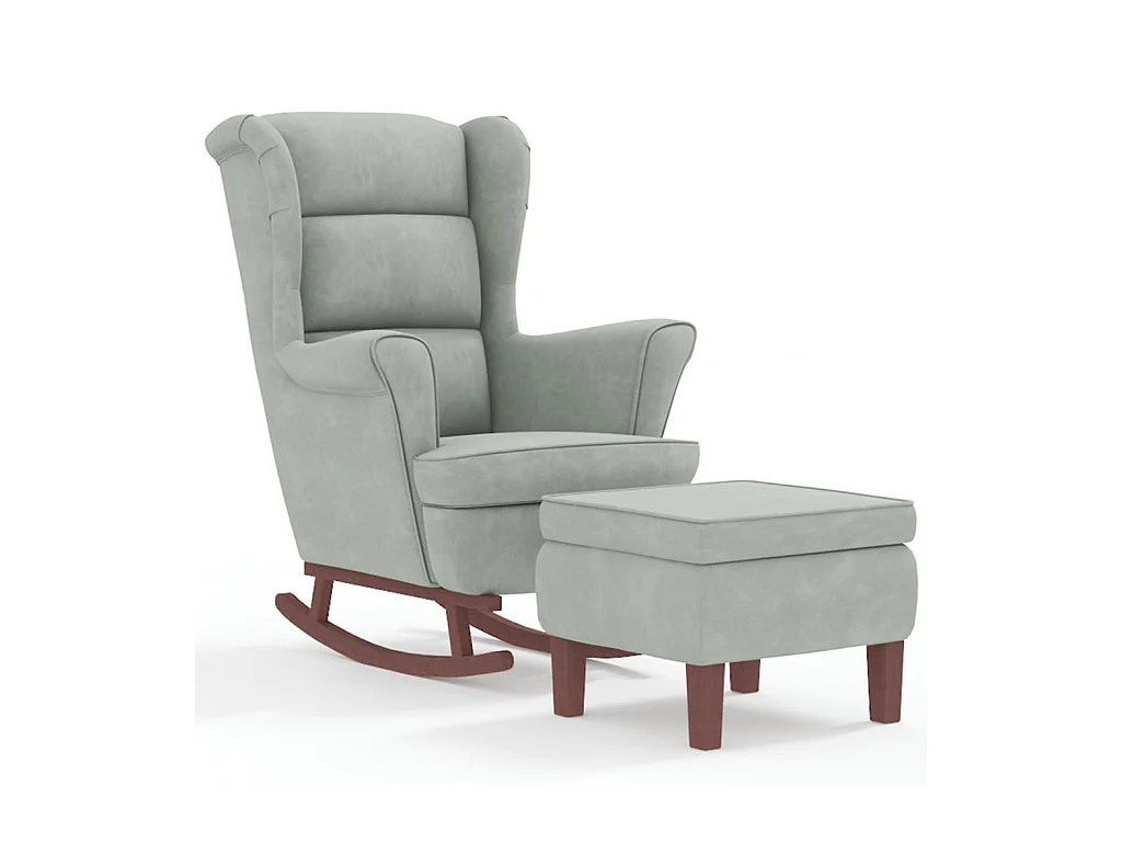 Chaise à bascule avec pieds en bois et tabouret Gris clair