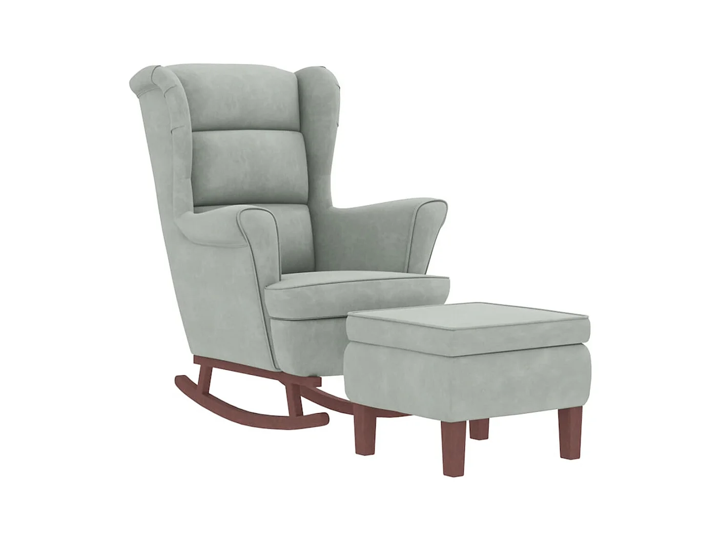 Chaise à bascule avec pieds en bois et tabouret Gris clair