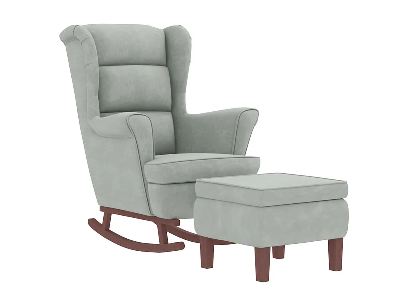 Chaise à bascule avec pieds en bois et tabouret Gris clair