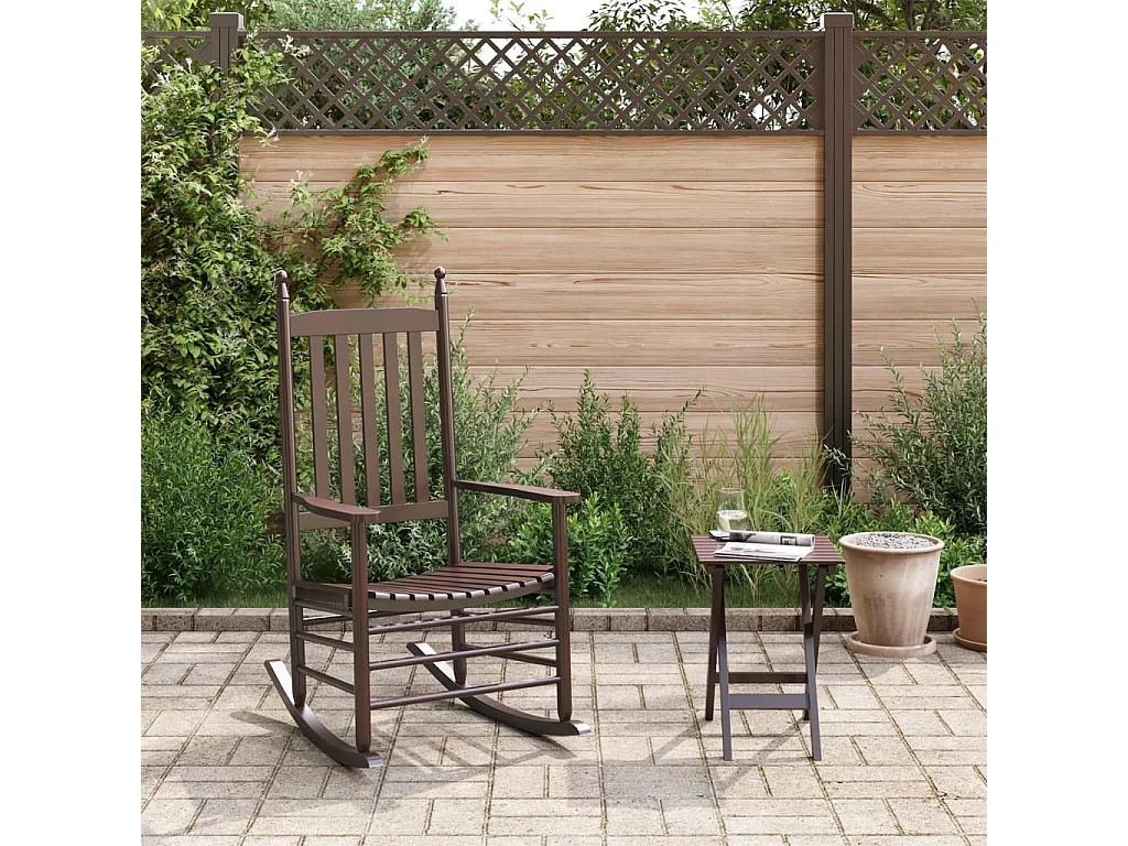 Chaise à bascule avec table pliable marron bois massif peuplier