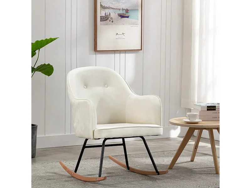 Chaise à bascule Blanc crème Velours