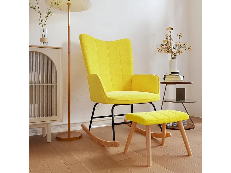 Chaise à bascule avec tabouret Jaune moutarde Tissu