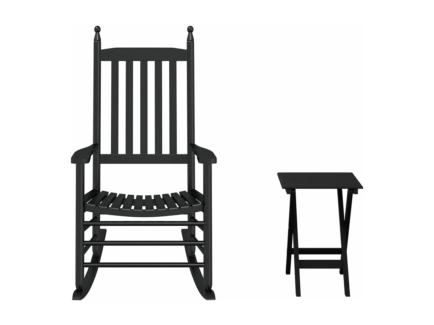 Cadeira de balanço com mesa dobrável preta, madeira maciça de choupo