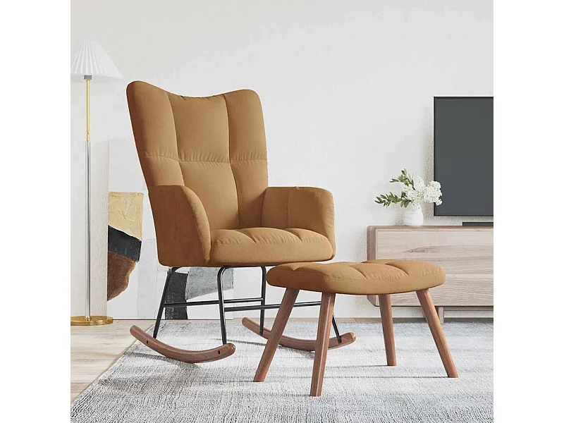Chaise à bascule avec repose-pied Marron Velours