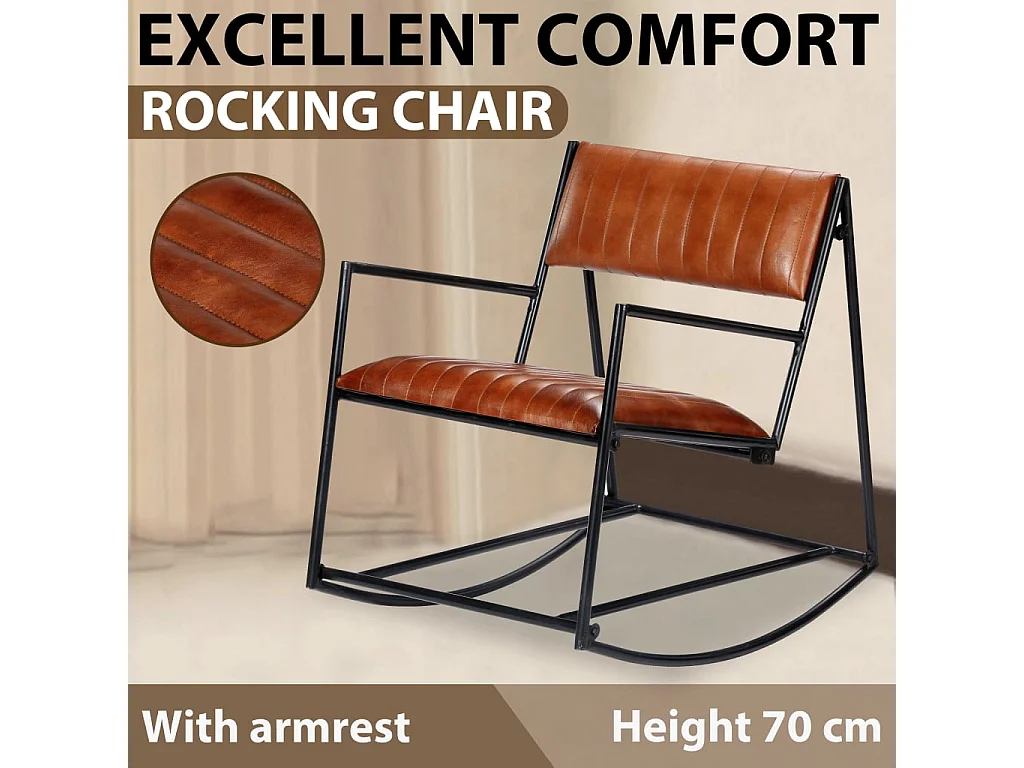 Chaise à bascule Marron Cuir véritable