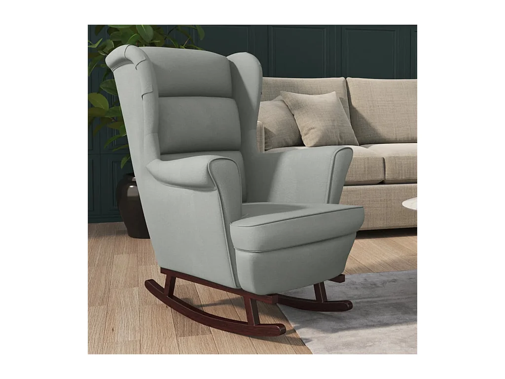 Fauteuil à bascule et pieds en bois d'hévéa Gris clair Velours