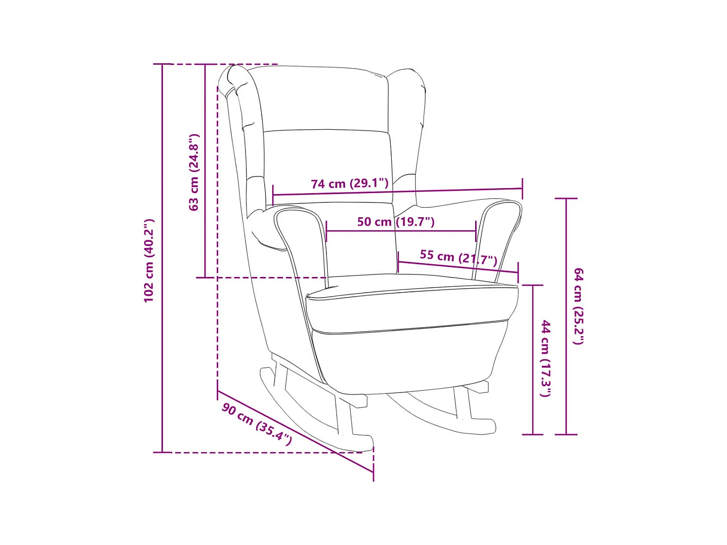 Fauteuil à bascule et pieds en bois d'hévéa Gris clair Velours