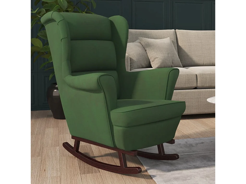 Fauteuil à bascule et pieds en bois d'hévéa Vert foncé Velours