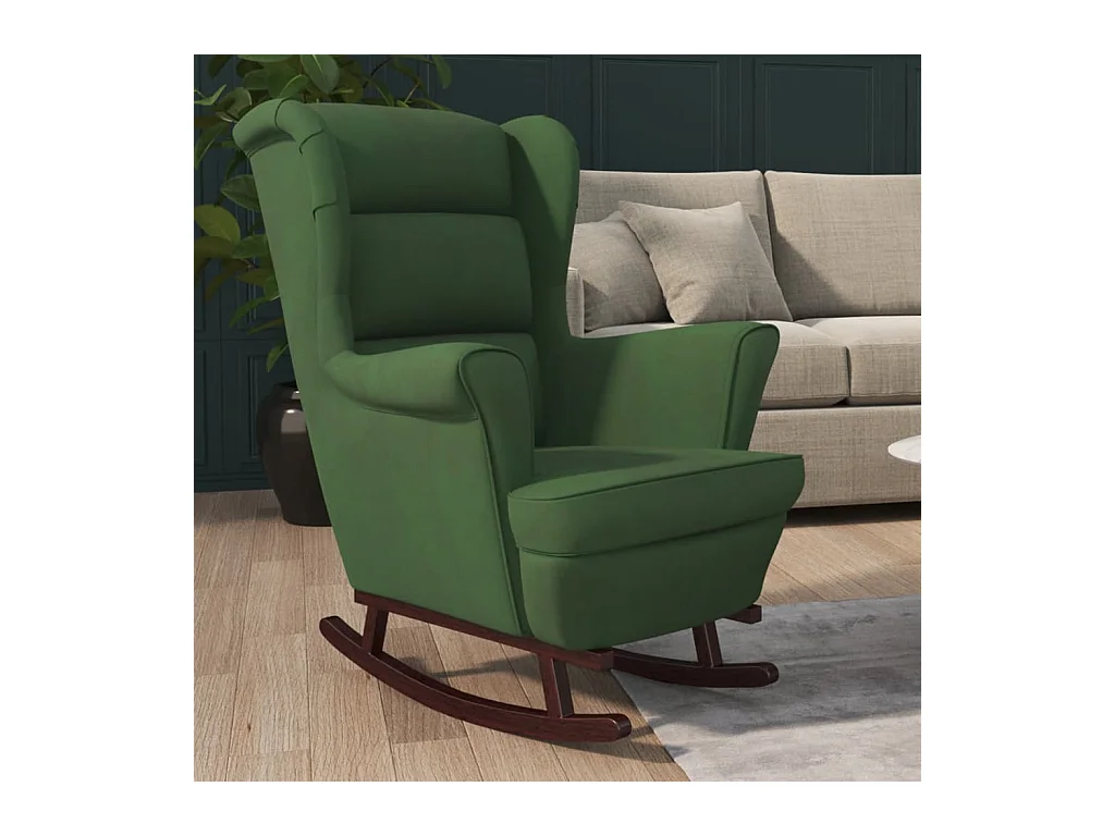 Fauteuil à bascule et pieds en bois d'hévéa Vert foncé Velours