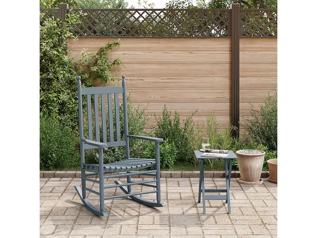 Sedia a dondolo con tavolino pieghevole grigio, legno massello di pioppo