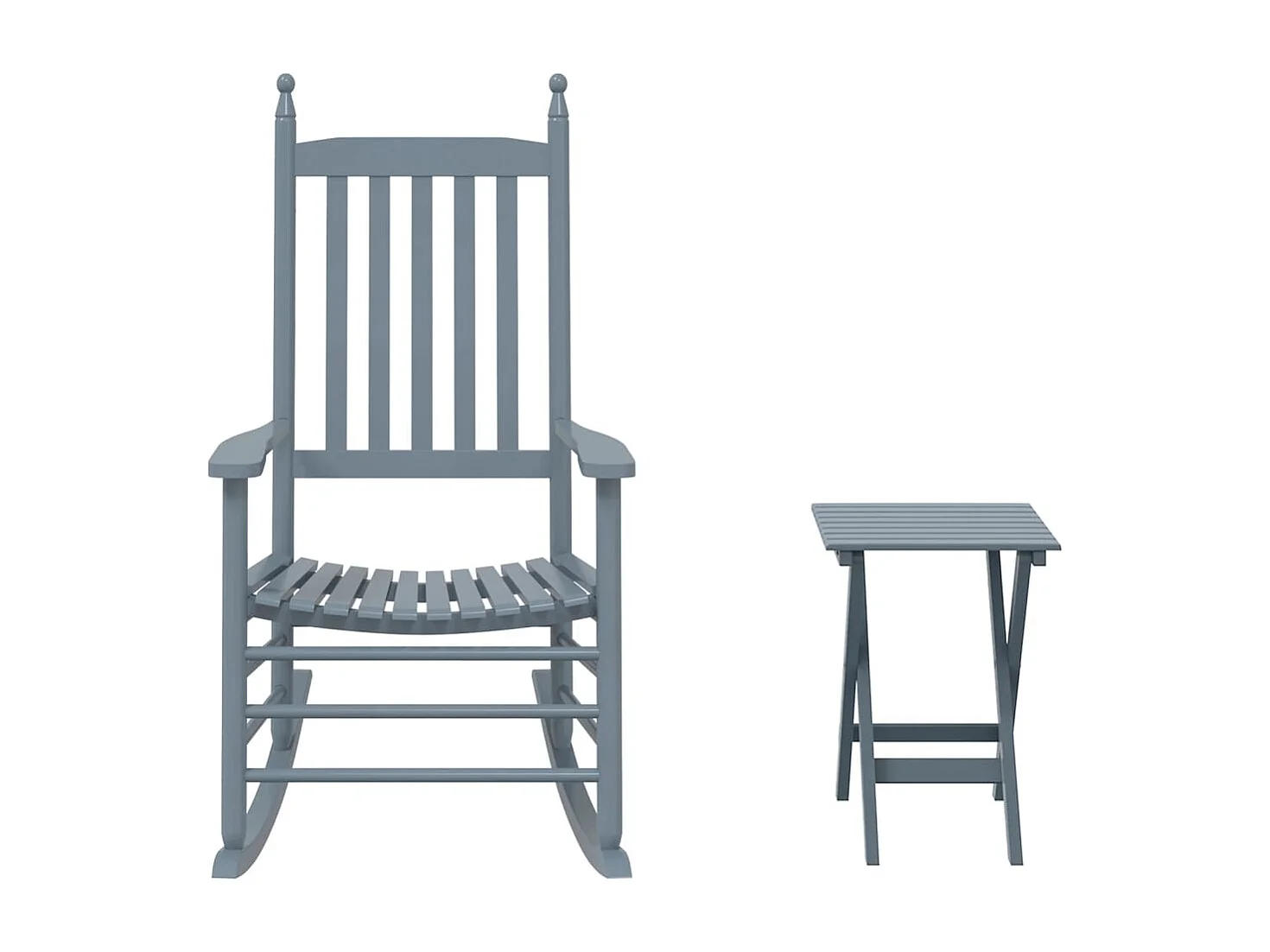 Sedia a dondolo con tavolino pieghevole grigio, legno massello di pioppo