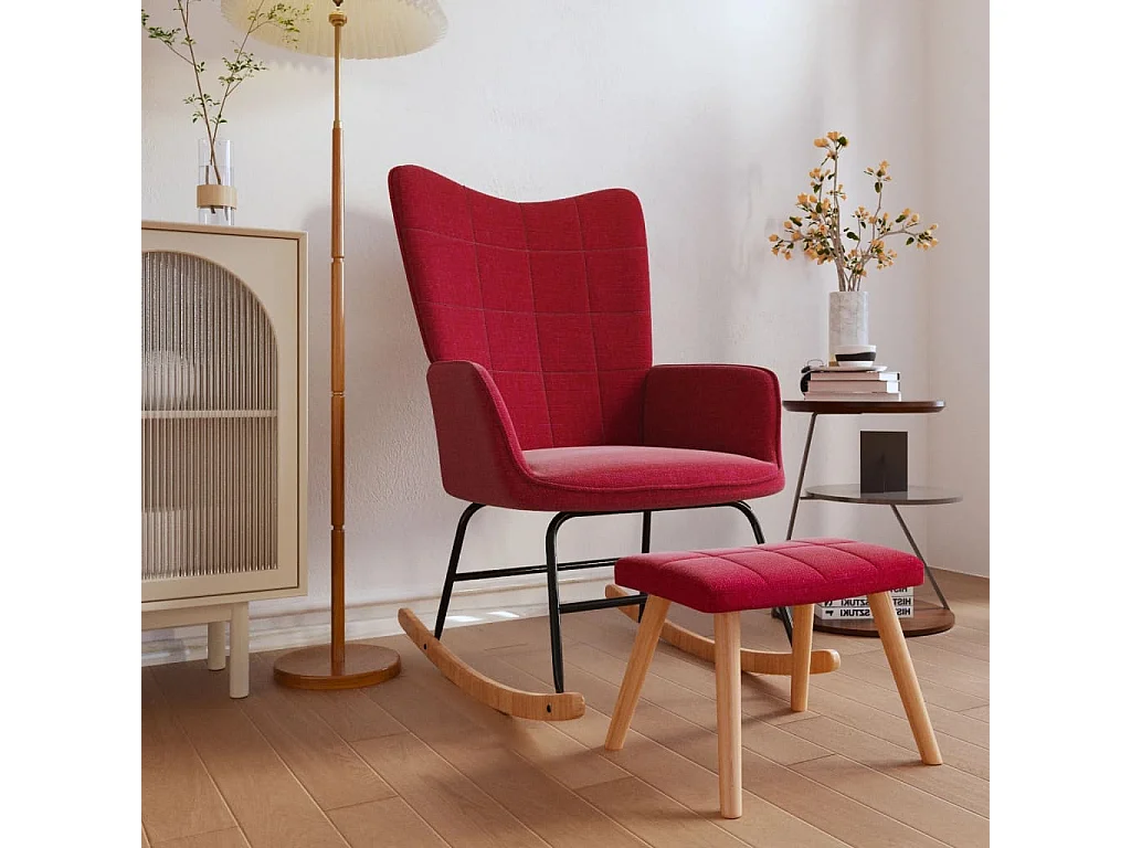 Sedia a dondolo con sgabello Tessuto rosso bordeaux