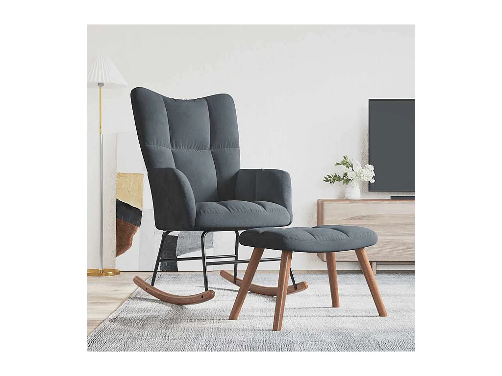 Chaise à bascule avec repose-pied Gris foncé Velours
