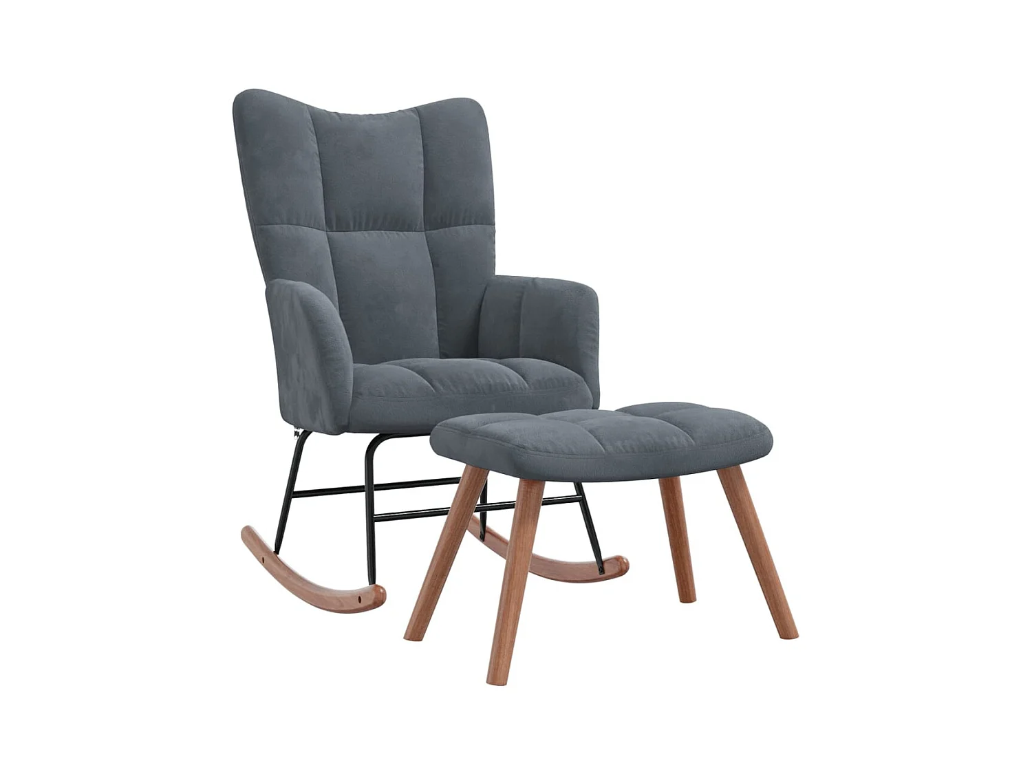 Chaise à bascule avec repose-pied Gris foncé Velours