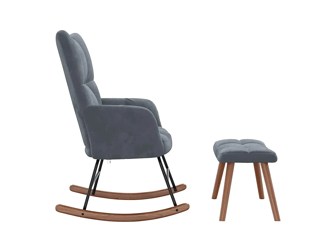 Chaise à bascule avec repose-pied Gris foncé Velours