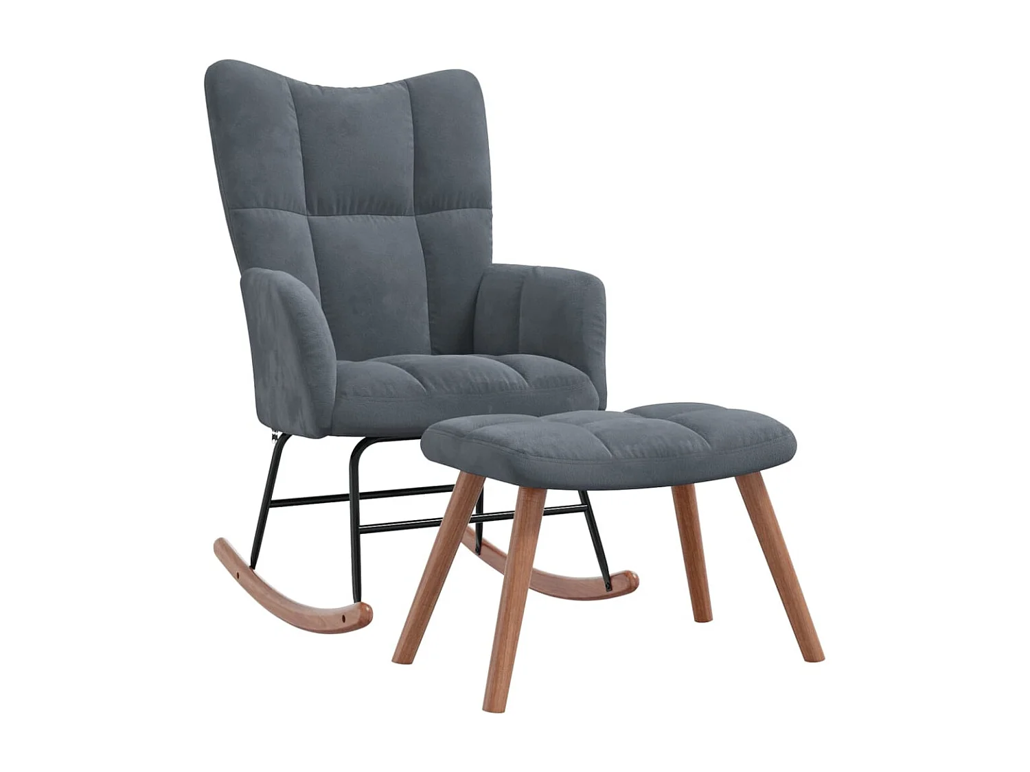 Chaise à bascule avec repose-pied Gris foncé Velours