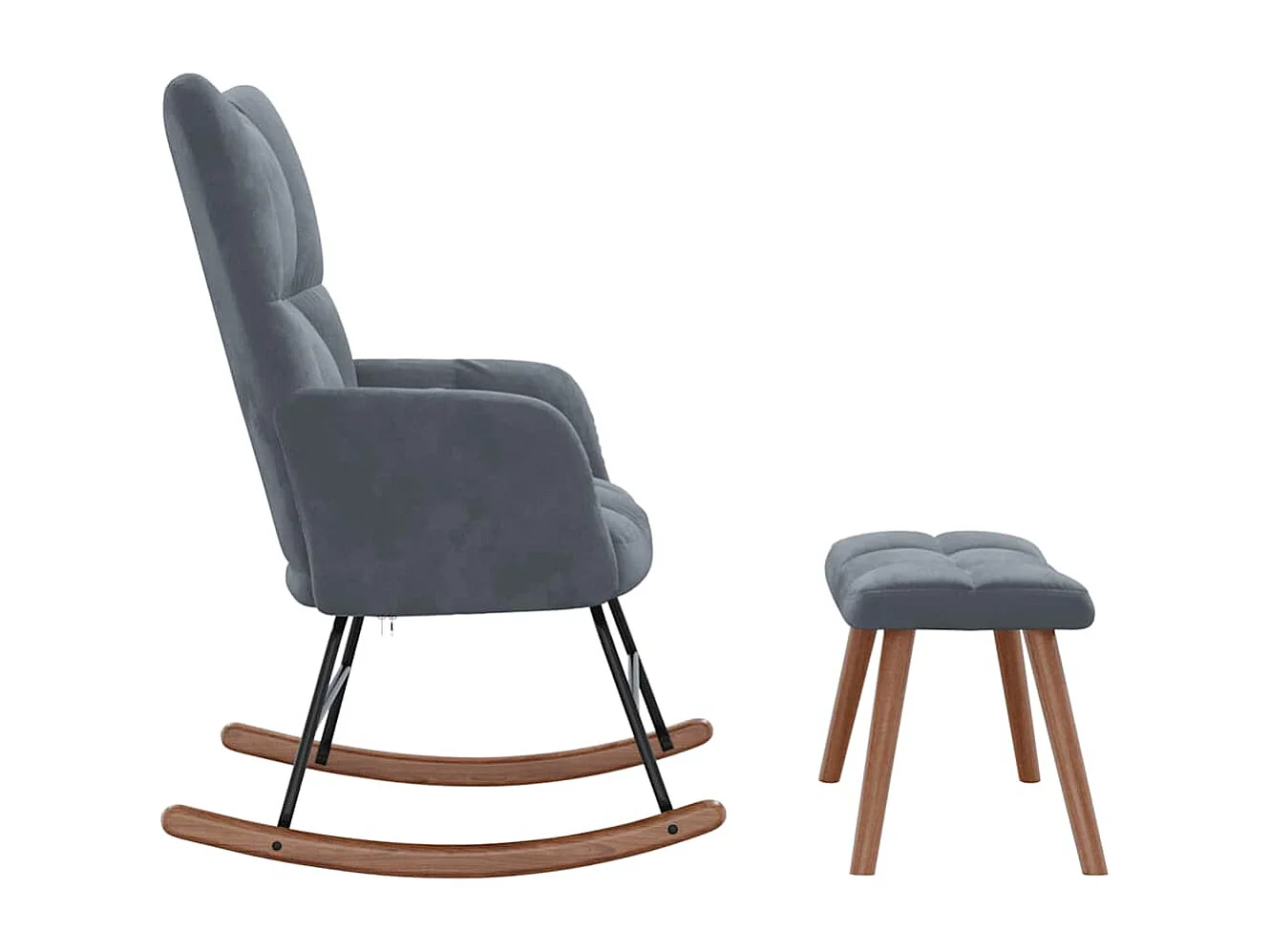 Chaise à bascule avec repose-pied Gris foncé Velours