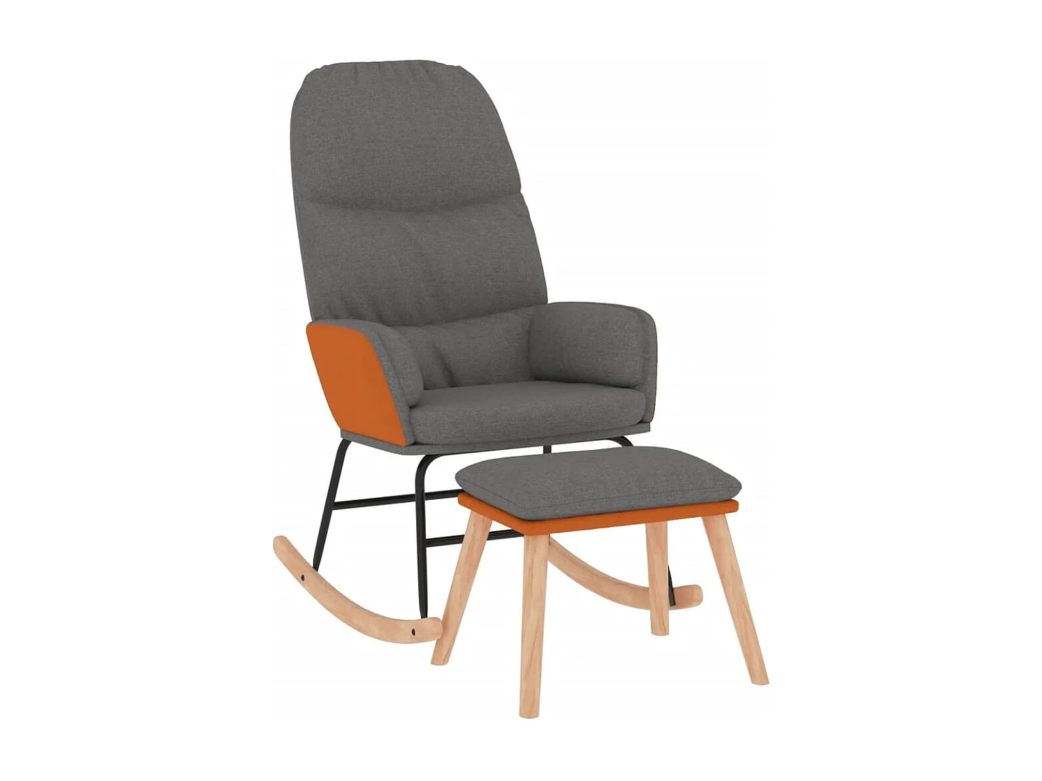 Schaukelstuhl mit Fußstütze. Hellgrauer Stoff