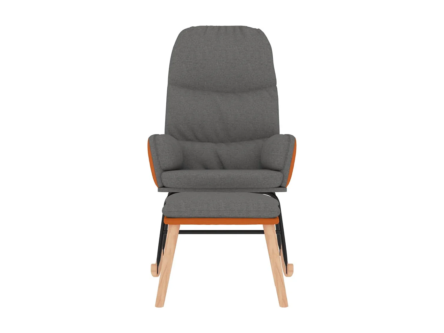 Schaukelstuhl mit Fußstütze. Hellgrauer Stoff